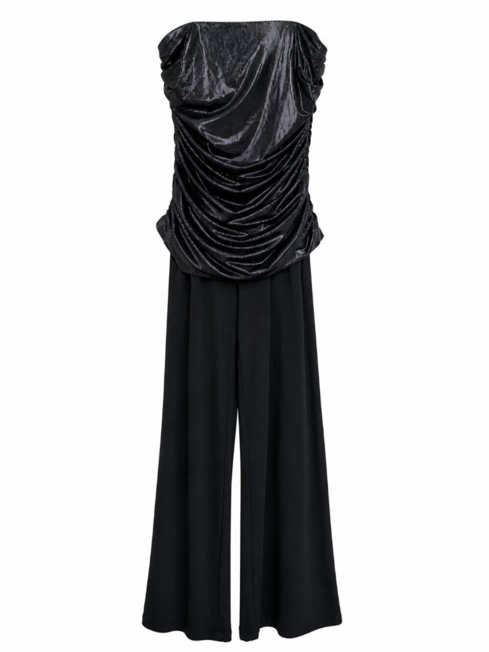 Joseph Ribkoff Strapless Shimmer Jumpsuit Black Wide Leg Formal Size 8